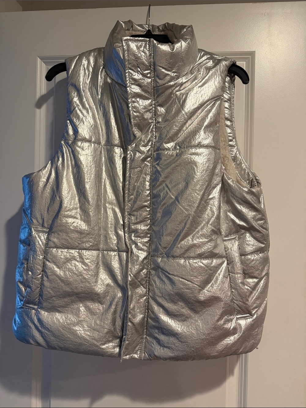 a new day Metallic Silver Teddy Jacket with Cream Sherpa